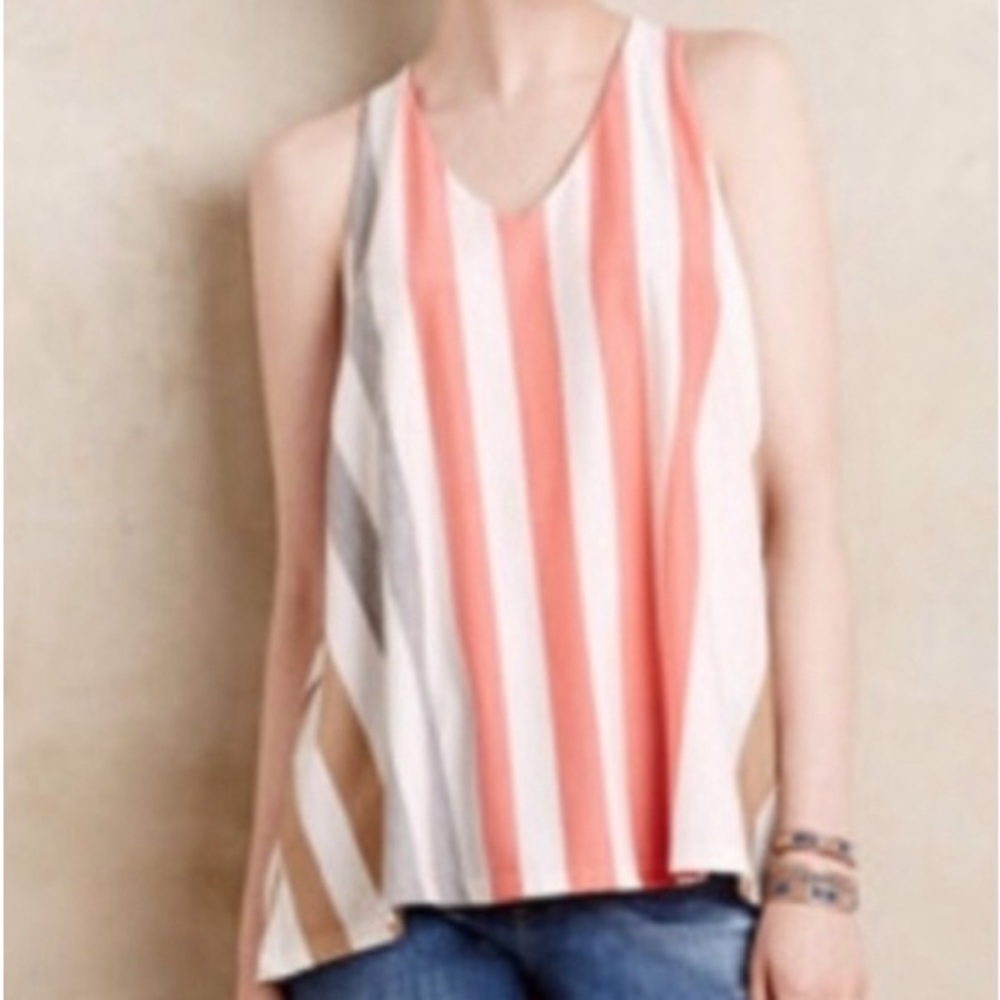 NWOT Anthropologie Puella North South Swing Tank Tunic Peach Gray Tan Sz S
